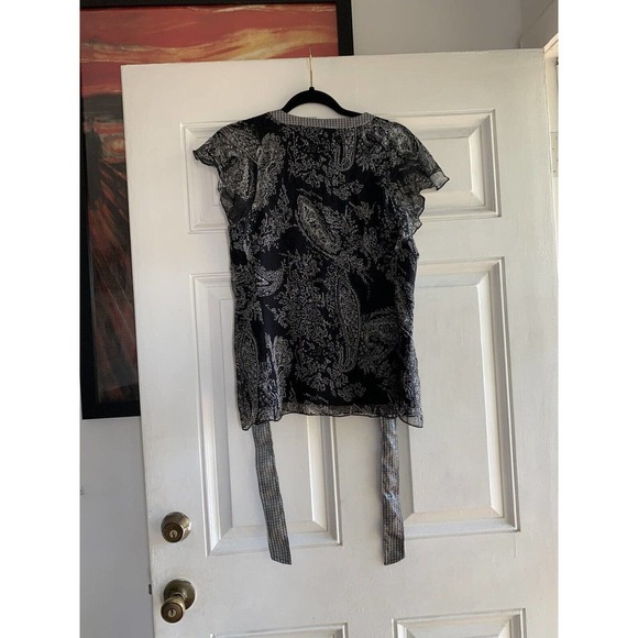 Carole Little Black‎ Silk Blouse Size Small Paisley Floral White Blouse - Picture 4 of 6